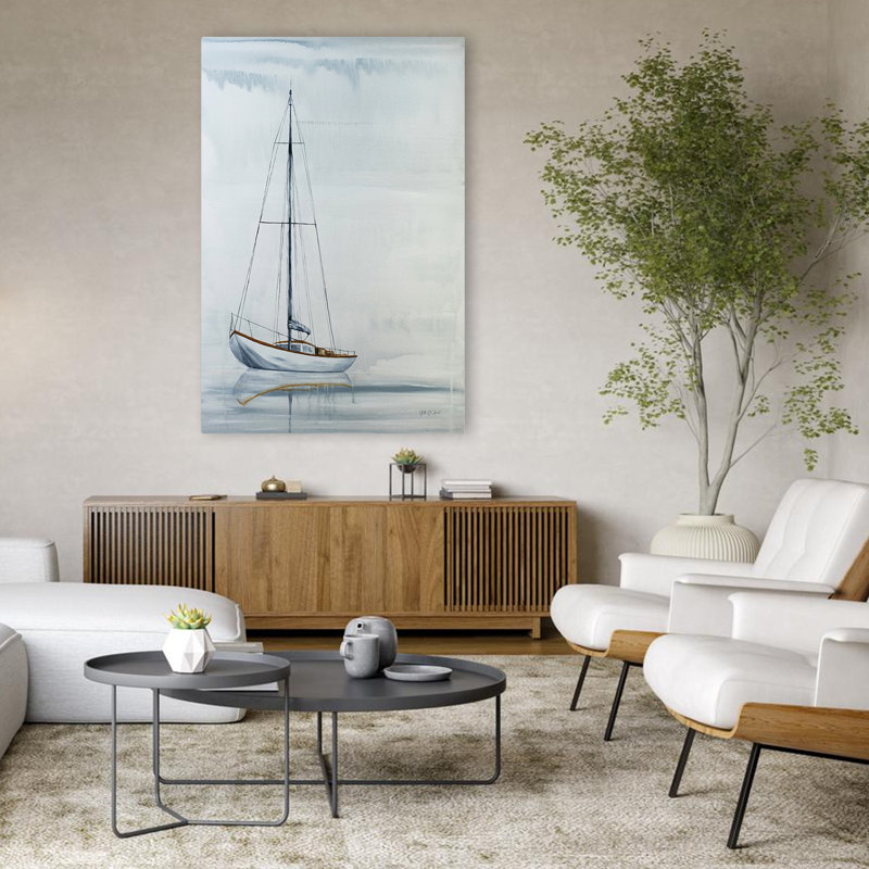 Plage et voile nautique à l'horizon, H 48 po x l 32 po