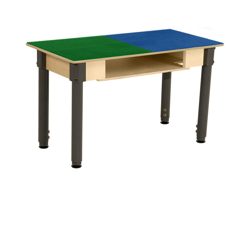 Plastic Adjustable Rectangle 4 Students Activity Table, Blue/Green, 29.5" H x 35" L x 15.5" W