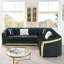 Canapé modulaire noir en forme de L de 106 pouces, garniture dorée, revêtement en velours, bouton, 5 sièges, coussins en éponge haute densité, accoudoirs roulés, design contemporain en noir, accents en acier inoxydable, coussins,-925727623
