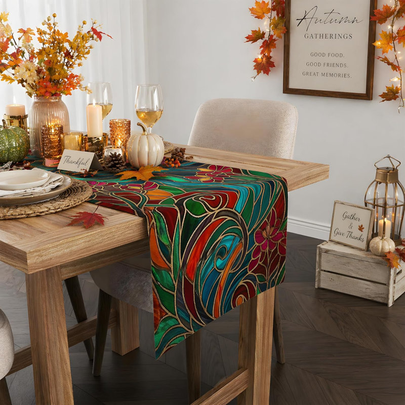 Chemin de table Fall Decor - Vitrail | Nappe décorative d'automne pour la maison - Thanksgiving Friendsgiving
