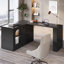 Bureau d'ordinateur 78 po blanc moderne réversible avec tiroirs et armoire de rangement-1590432016