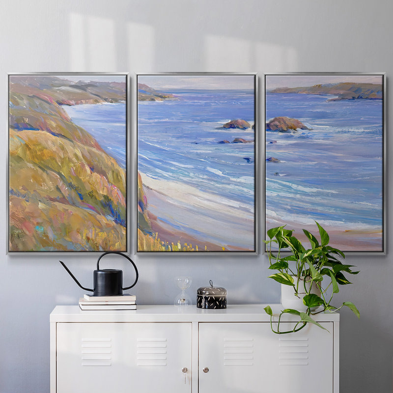 Le long de la côte I - 3 pièces, reproduction sur toile, H 40 po x l 78 po x P 2 po, Argent