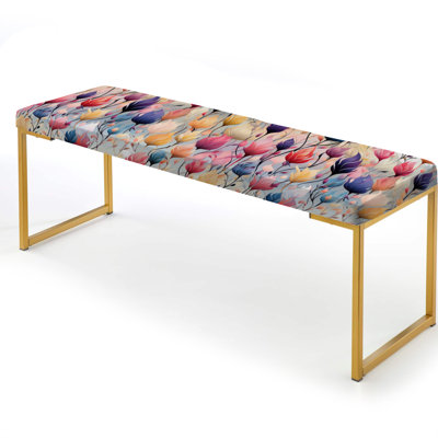 Colorful Ikat Whimsical Dreams - Ikat Upholstered Gold Bench