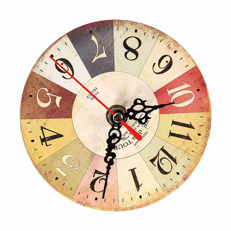 Horloge murale ronde en MDF antique de style européen, 1 pièce, pour la décoration de la maison ou du bureau #2