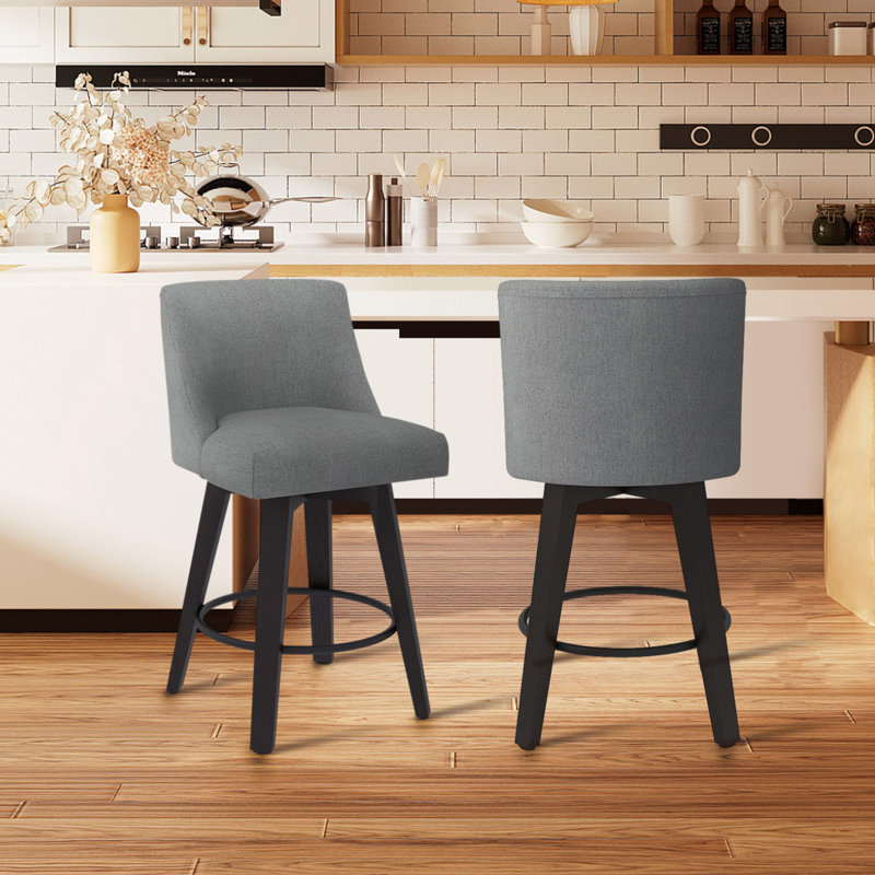 Red Barrel Studio® Malakeh Swivel Stool with Solid Wood Frame, Light Gray, Counter Stool (26" Seat Height), 4