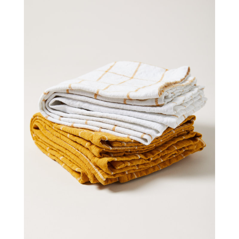 Simple Jacquard Tea Towel Kitchen Towel, Ochre/White