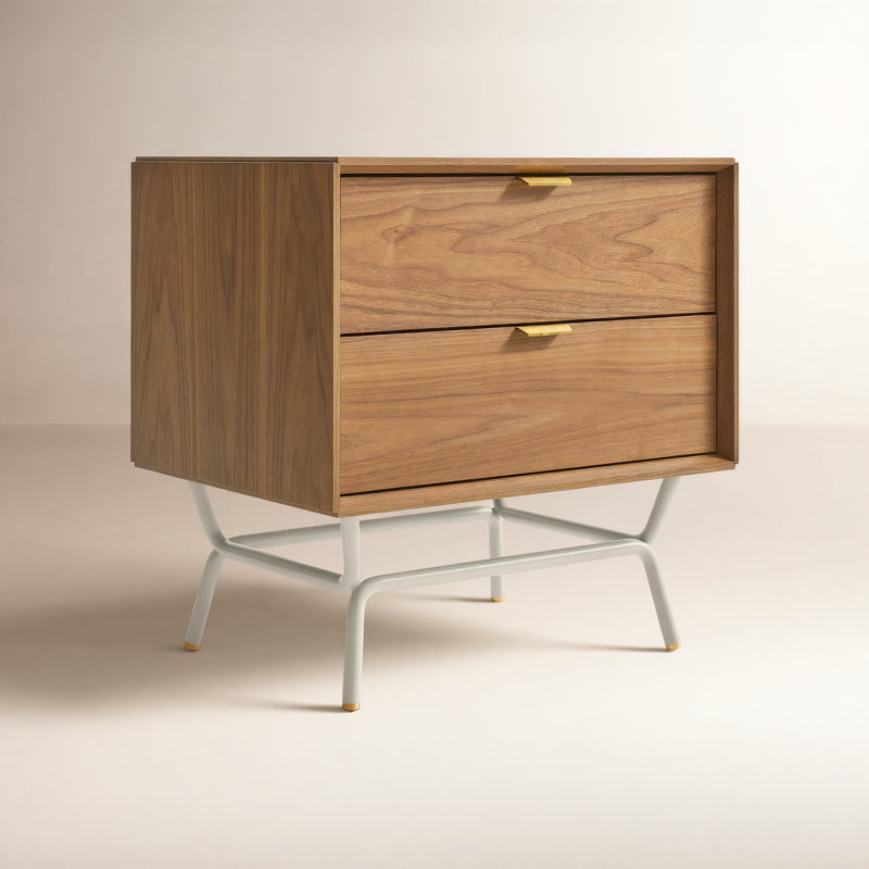 Table de chevet 2 tiroirs Dang, Noyer / gris mastic