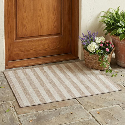 Tapis extérieur lavable à rayures antidérapant beige 2 pi x 3 pi