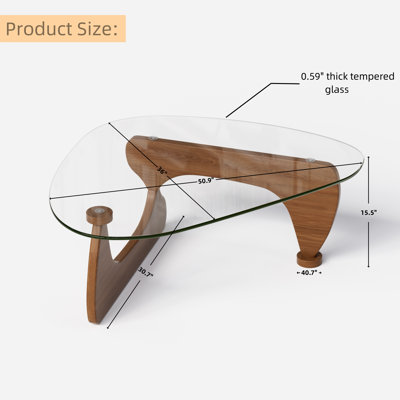 Table basse - Table basse à plateau en verre, table basse triangulaire en verre 50 po