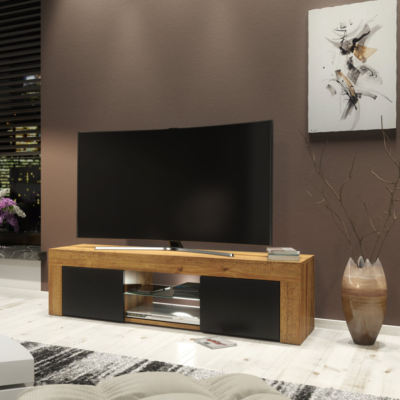 Camon Unfinished TV Stand for TVs up to 48", Oak/Black