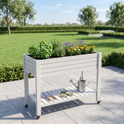 Elevated Planter with Wheels & Drainage Hole