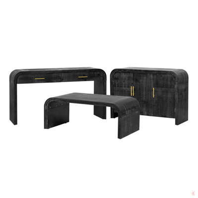 Ensemble unique de trois pièces à silhouette rétro unique comprenant un buffet, une console et une table basse, convenant à la salle à manger, au salon et à l'entrée