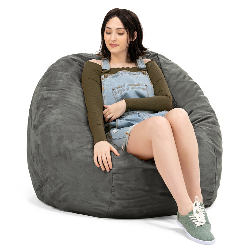 Fauteuil à billes rond Saxx de 4 pieds avec couvercle amovible, Microsuède anthracite