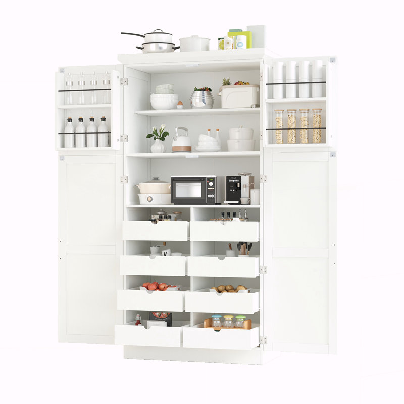 Armoire de rangement haute avec 4 portes, Blanc