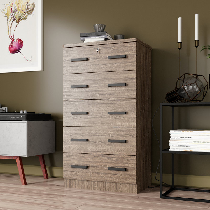 Commode 5 tiroirs 5 pouces Giello, Chêne de Sonoma foncé