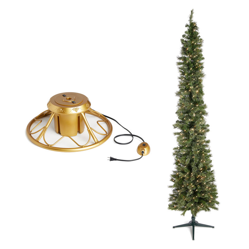 The Holiday Aisle® Rotating Tree Stand Base w/Stanley Skinny Pencil Christmas Tree, 7'