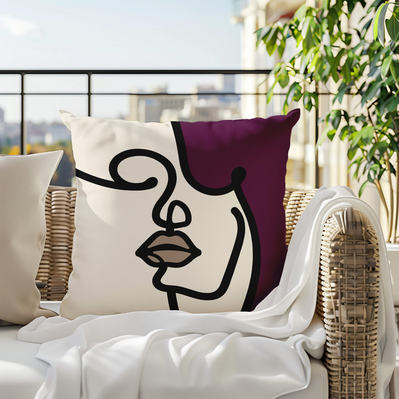 Oreiller carré réversible intérieur / extérieur Vie Abstract, H 15 po x l 15 po, Mauve