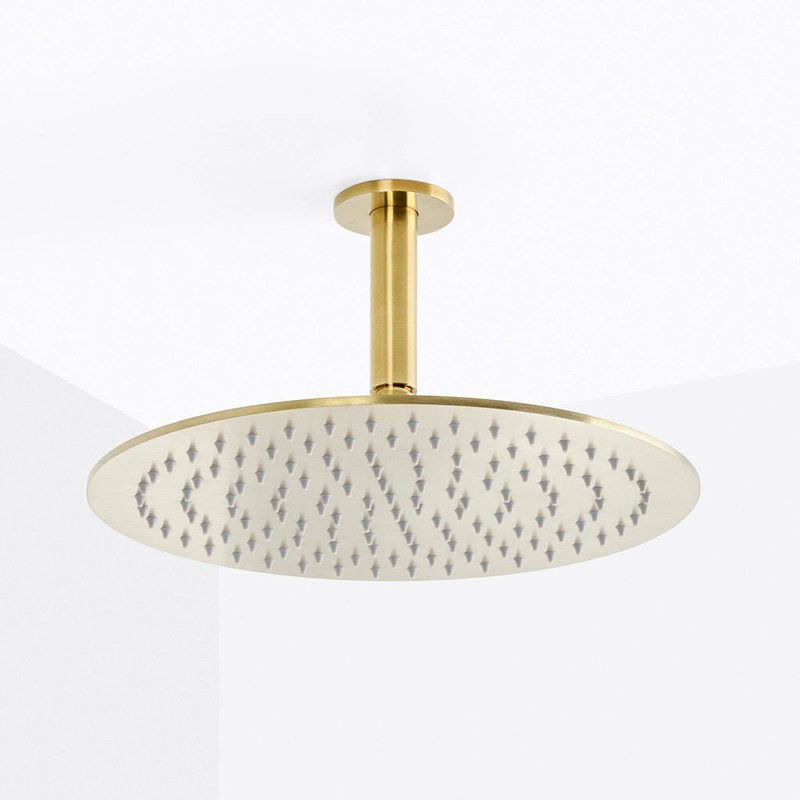 Metro Complete Round Shower Head - Ceiling Mount - 12" Brass/Satin Brass, Satin Brass