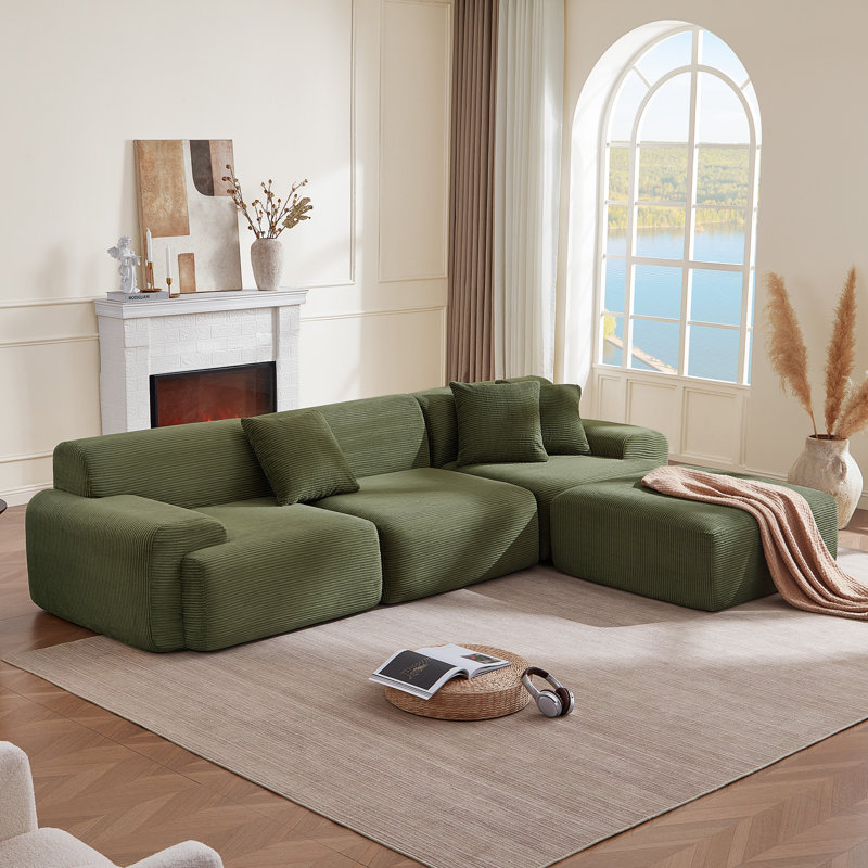 Boneless 113’’ 4-Piece Modular Sectional Sofa With Deep Seat And Frameless Design, Green