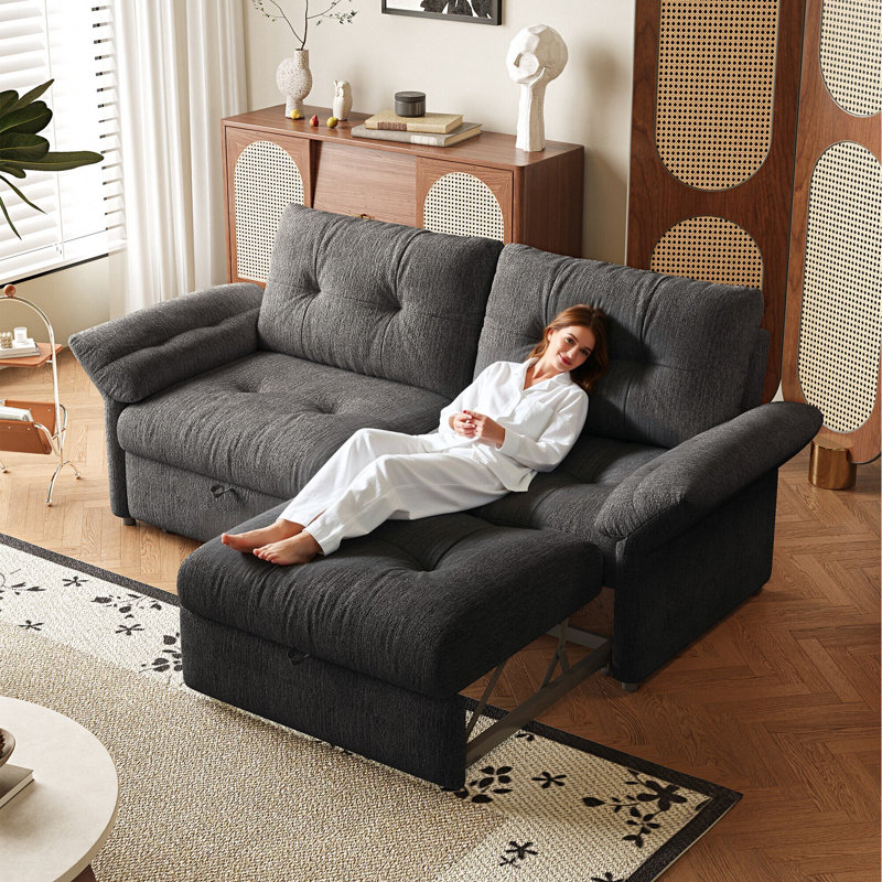 Canapé-lit convertible de 81,5 po, canapé-lit en chenille 2-en-1 avec structure en bois massif, accoudoirs larges et mousse haute résilience pour salon, appartement et chambre d'amis