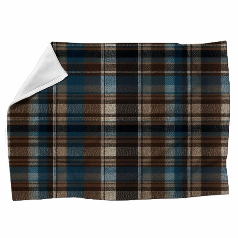Machine Printed Throw Blanket, Throw, Gold/Blue, Plaid