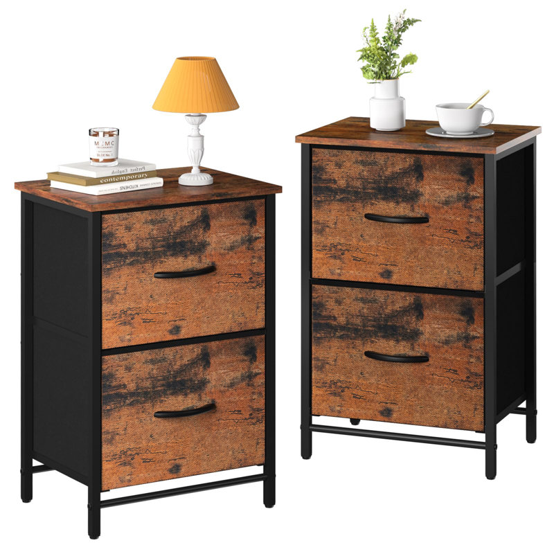 Ensemble de 2 tables de chevet en tissu, Noir