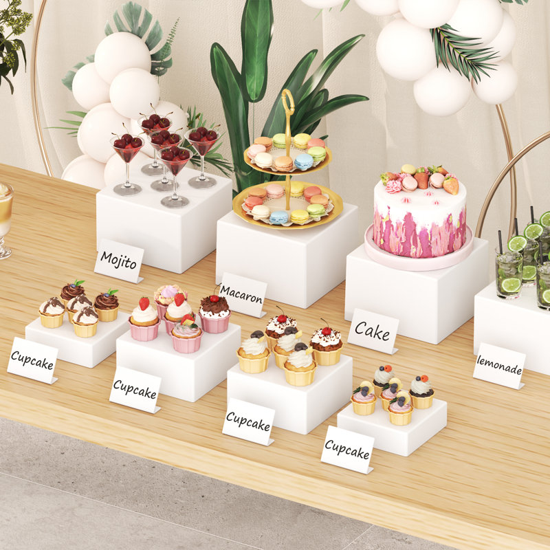 8 pièces de risers et supports pour buffet, risers alimentaires pour table de buffet, porte-gâteaux de dessert jusqu'à 21 cm / 8,3 po, présentoir à bijoux de collection, boîtes cubiques gigognes, blanc, 6 po, 7 po, 7,8 po, 8,3 po