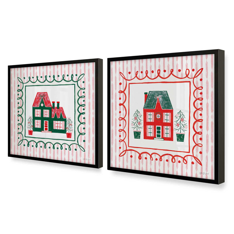 Ensemble de 2 impressions Evergreen Holiday Home, 12 po x 12 po, Noir satiné