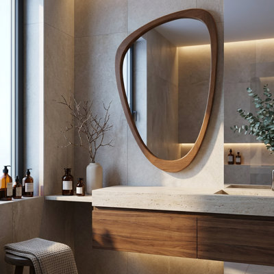 Miroir mural décoratif irrégulier en bois massif pour chambre à coucher, salle de bain, salon et entrée
