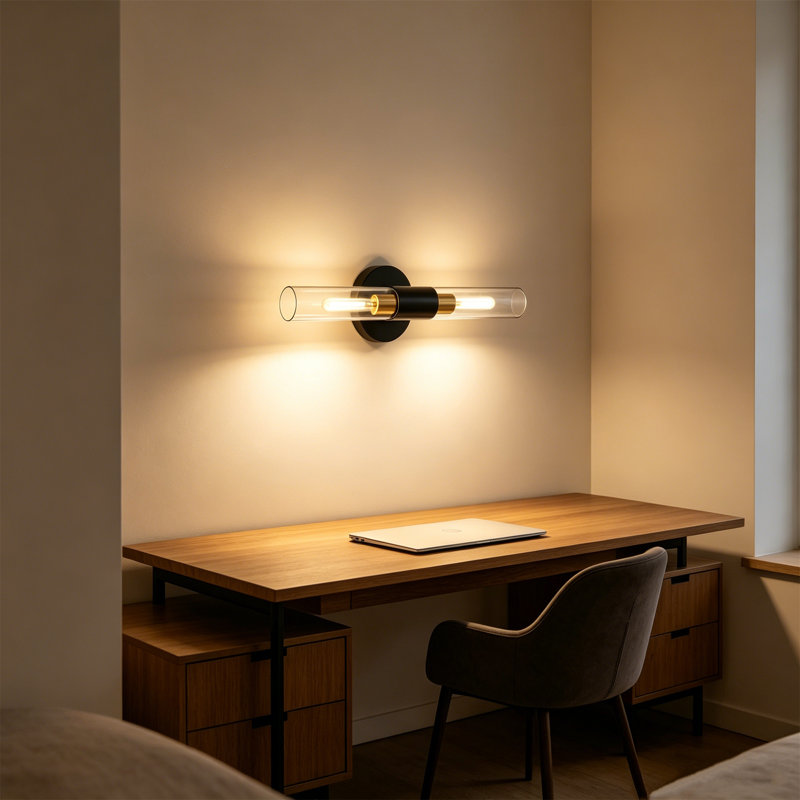Applique murale moderne à DEL noire, lampe de meuble-lavabo en verre transparent avec ampoules, luminaire de miroir de salle de bain pour meuble-lavabo de chambre à coucher et de maquillage, ensemble de 2