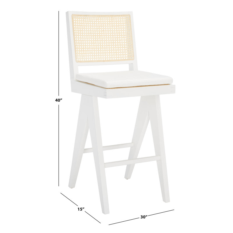 Colette Rattan Barstool, White/Natural, Bar Stool (28.7" Seat Height)