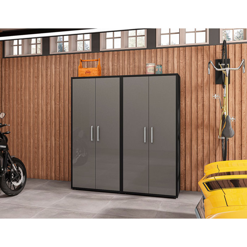 Aseem 2 Piece Single Storage Cabinet ( 73.43'' H x 70.86'' W x 17.72'' D), Black/Gray