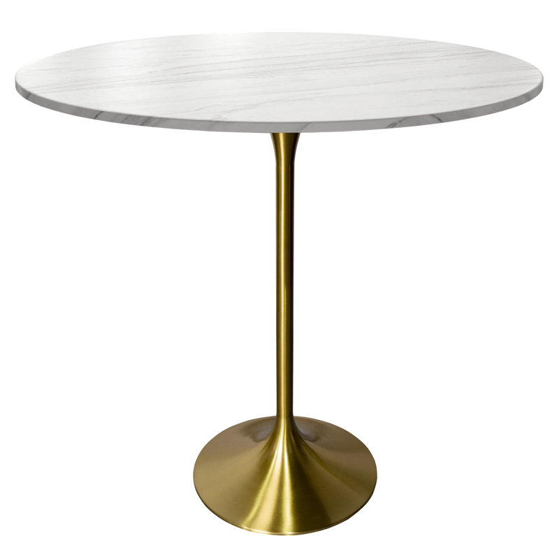 Heatherton 48" Round Bar Height Dining Table with Sintered Stone Top and Gold Stainless Steel Pedestal Base Kitchen Table Seats 2-6 Person