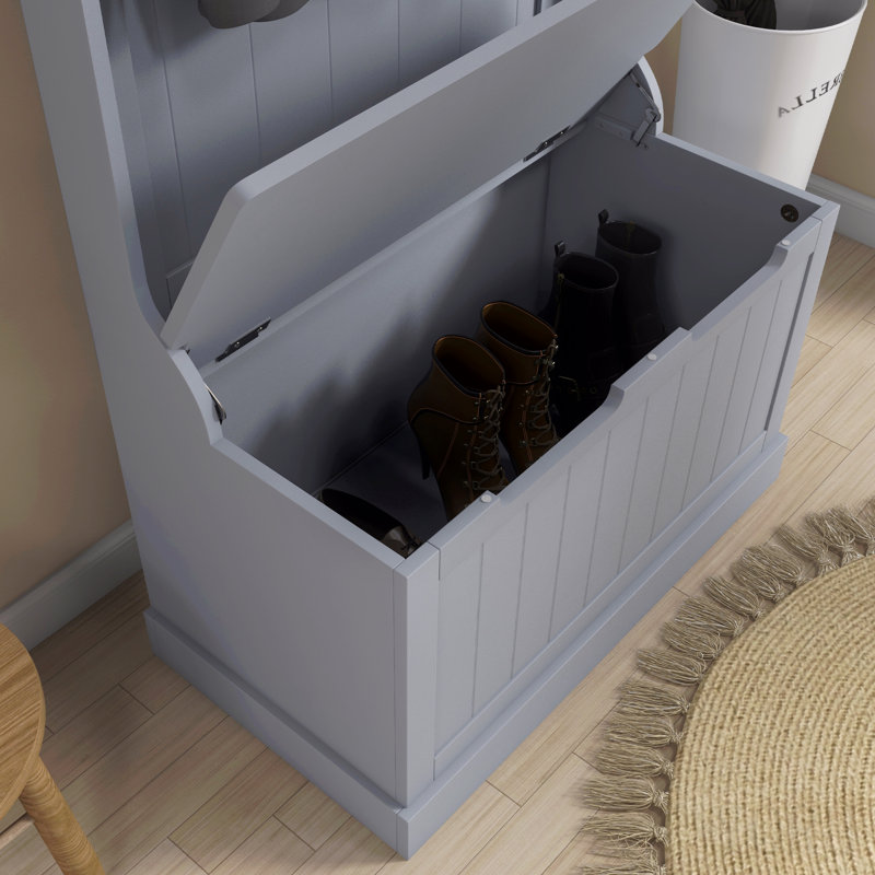 Arbre d'entrée 28 po 3-en-1 avec banc de rangement, portemanteau avec quatre crochets et rangement pour chaussures, gris
