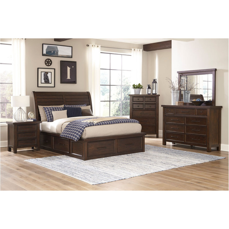 Ensemble de chambre à coucher Guynell Juli, Trois pièces : Lit, commode et table de chevet, Très grand