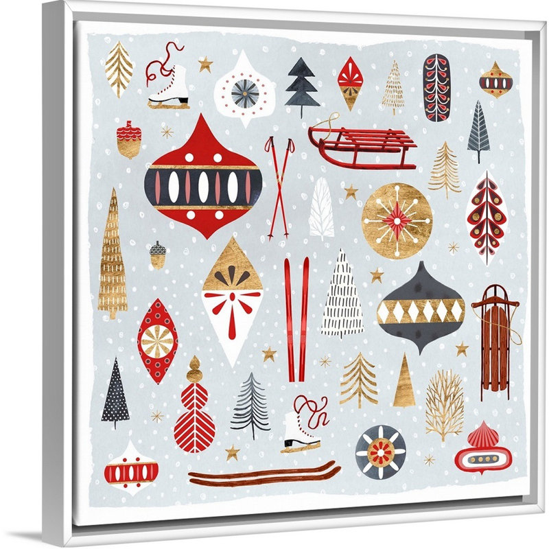 Reproduction d’art sur toile, "Christmas chalet IV" par Victoria Borges, 32" H x 32" W x 1.75" D, Cadre blanc