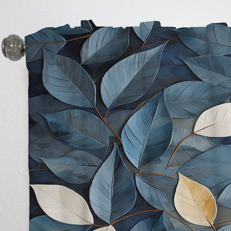 Collage de feuilles minimalisme beige et bleu - Rideau en velours traditionnel - obscurcissant - 1 panneau