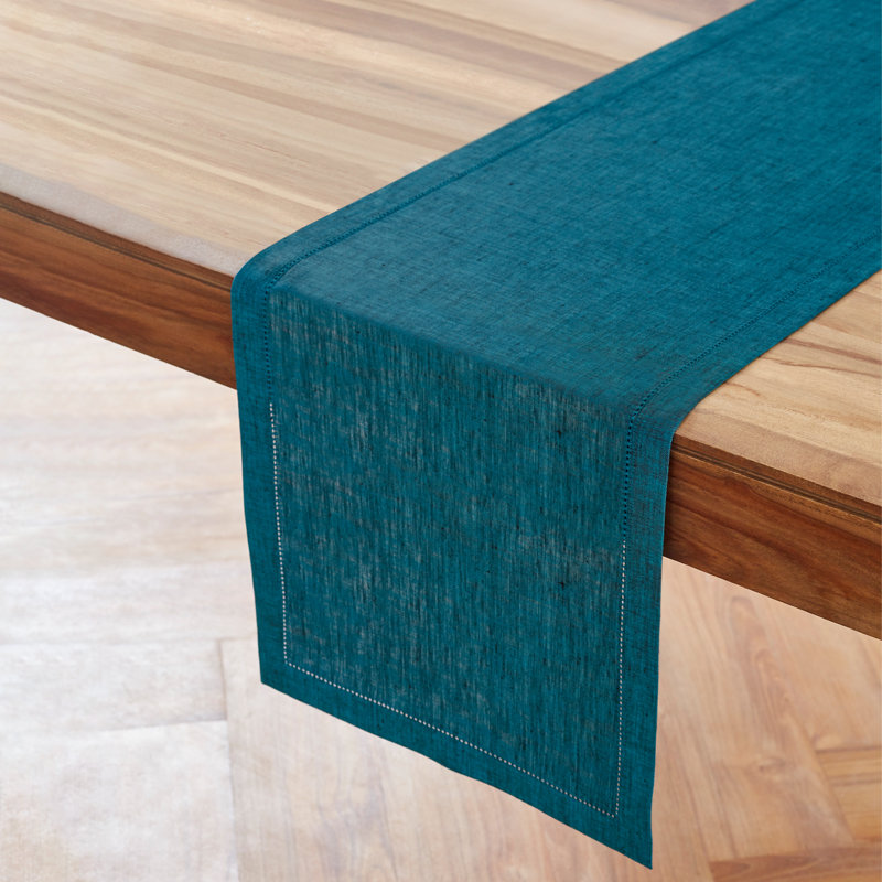 Milan - 100% Pure Linen Table Runner, Chambray Teal, 90" x 14"