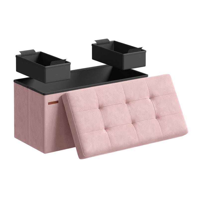 Rikkia 76cm Wide Velvet Tufted Rectangle Solid Colour Standard Ottoman with Storage, Pink