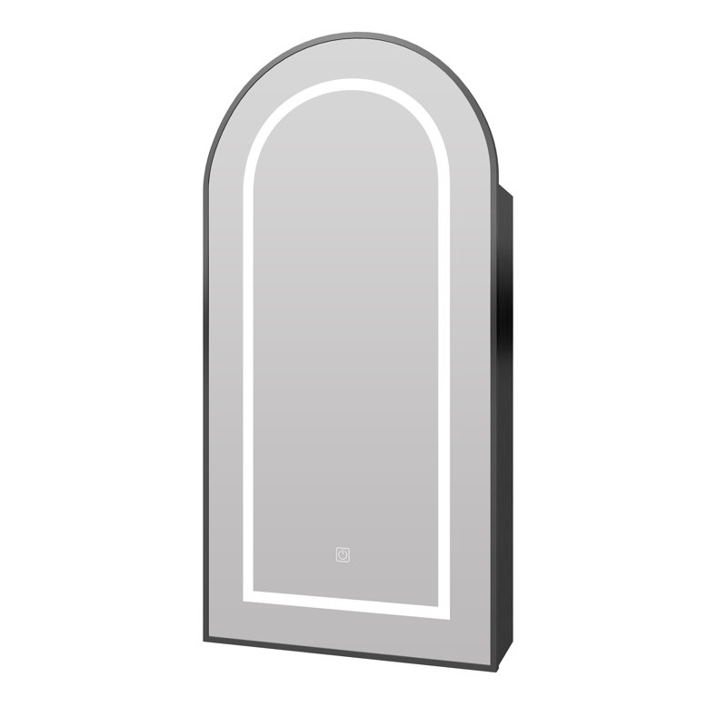 400Mm W 800Mm H Arched Medicine Cabinet Aluminum Frame Adjustable LED With Demister With Built-In Socket