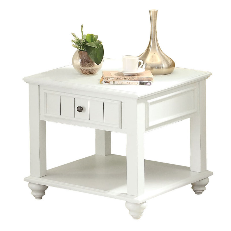 Shelledy White Washed End Table With Bottom Shelf