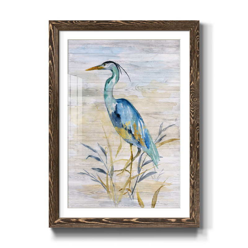 Blue Heron II - reproduction d'art, H 31,5 po x l 23,5 po x P 1,5 po, Papier, cadre noyer, Blanc