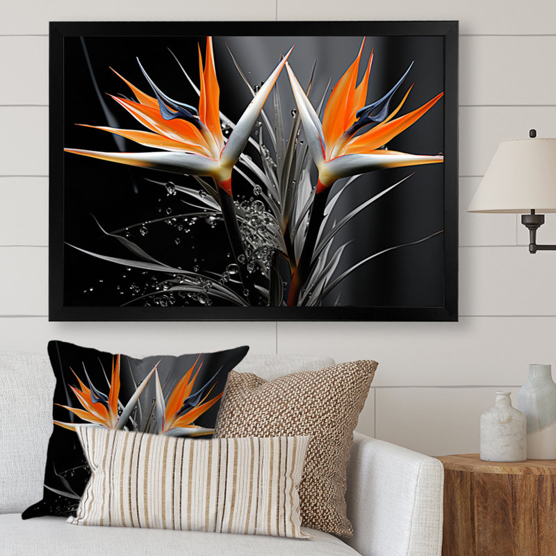 Oiseaux du paradis exotique - imprimé, Cadre photo noir, H 30 po x l 40 po x P 1,5 po