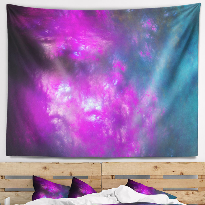Tapisserie abstraite mauve bleu ciel étoilé fractal, H 32 po x l 39 po