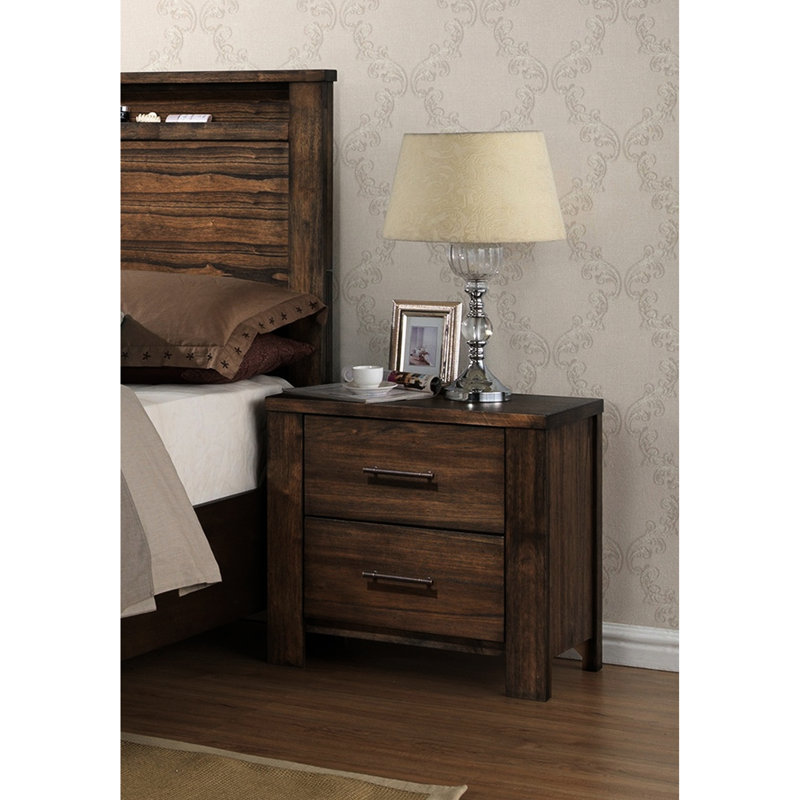 Table de chevet brune en bois avec 2 tiroirs pour la chambre à coucher - solide et élégante et jolie