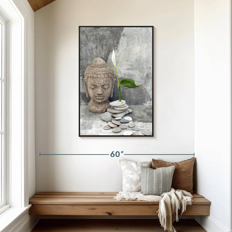 Tête de bouddha zen, Cadre flottant noir, 29 po x 43 po