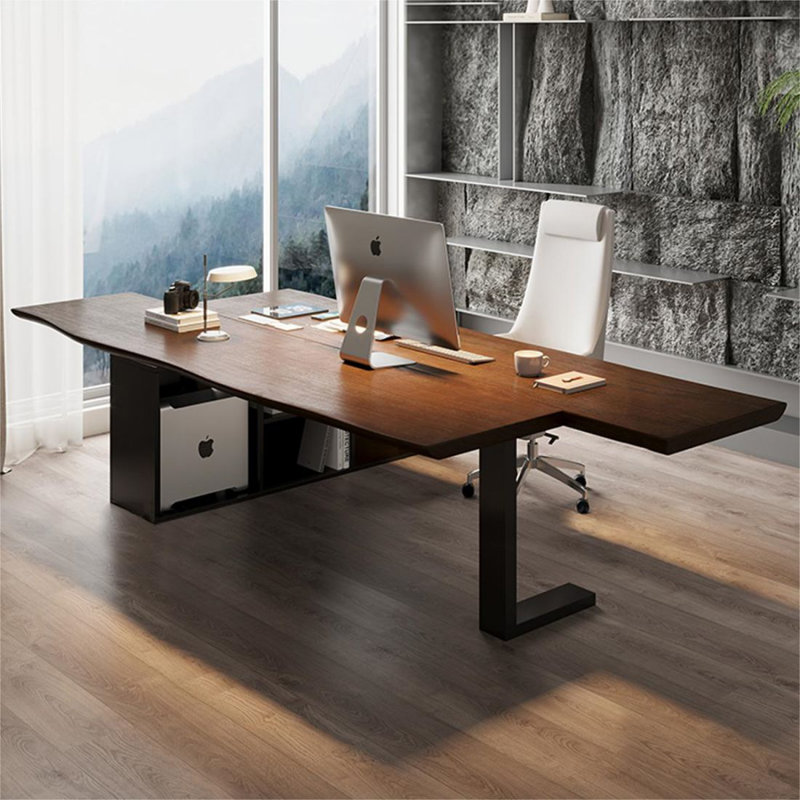 Bureau de direction en L en bois massif avec tiroirs, 29,53 po H x 78,74 po L x 59,06 po P, Oui
