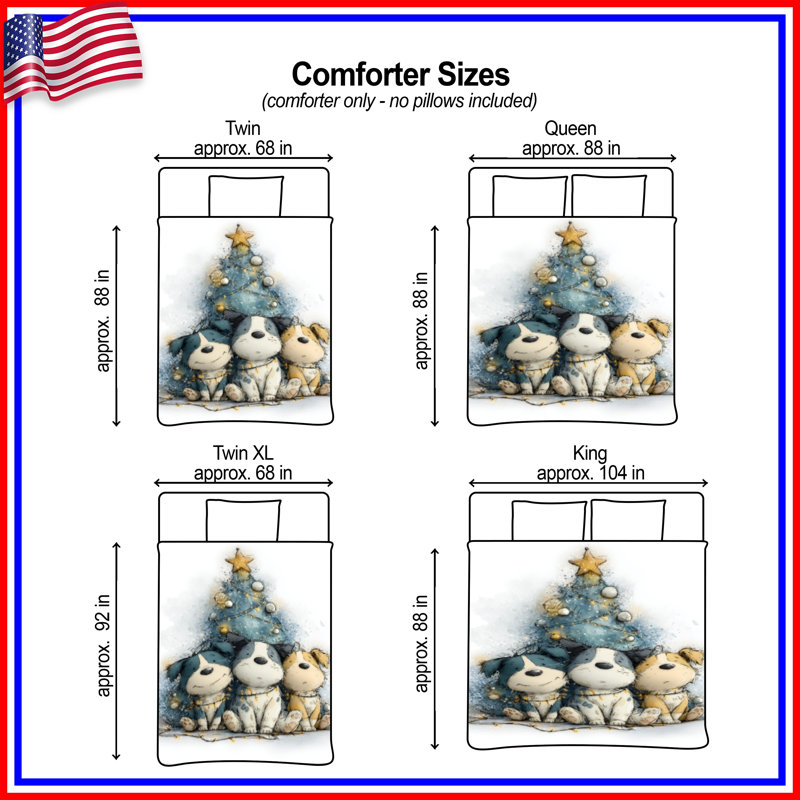 Three Puppies Christmas Tree Comforter, Queen