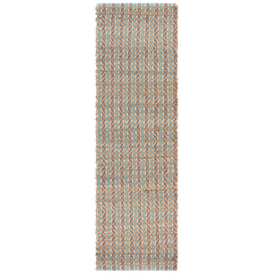 Natural Fiber 661 Flatweave Jute/Cotton Geometric Rug in Natural/Teal/Gray/Ivory