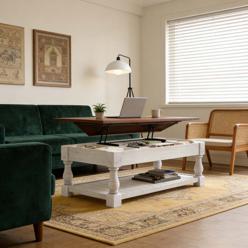 Retro Lift-Top Coffee Table with Storage, Antique Espresso, Antique White
